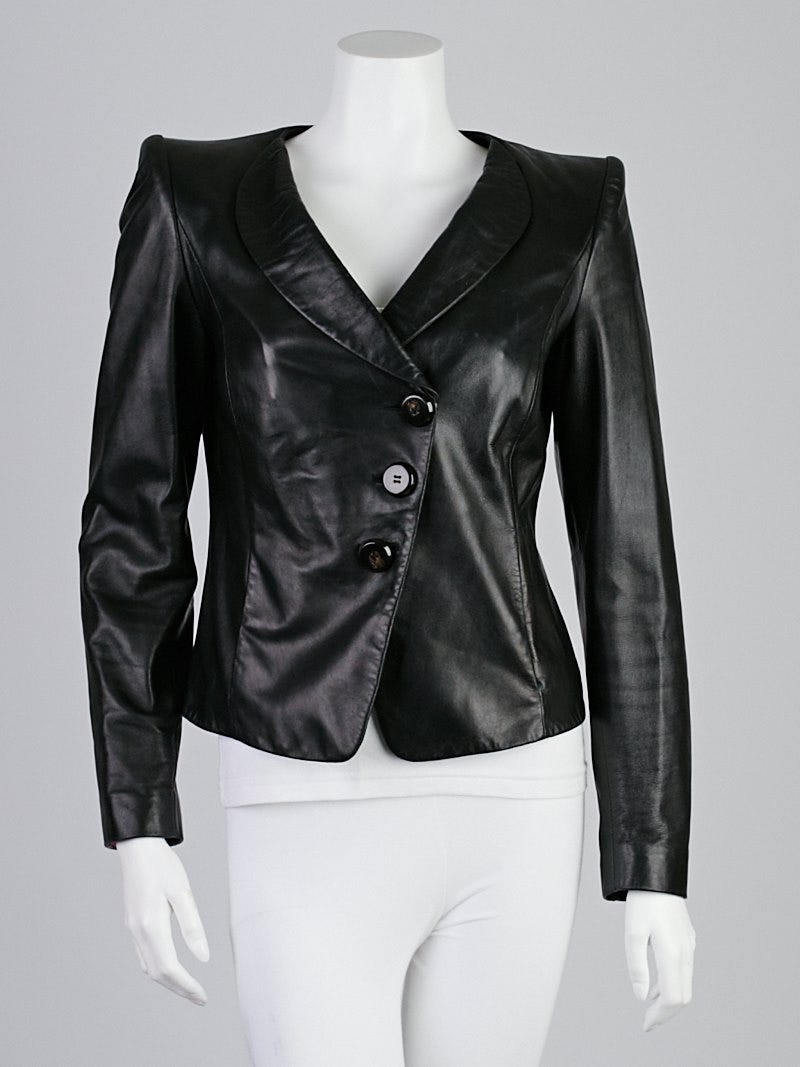 Armani Collezioni Black Lambskin Leather Asymmetrical Leather