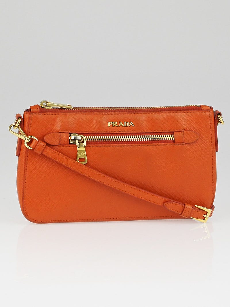 Prada Papaya Saffiano Lux Zip Top Crossbody Bag Yoogi s Closet