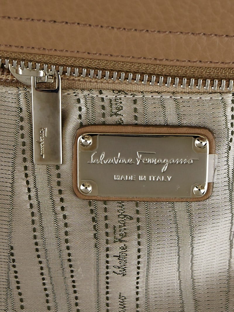 Salvatore Ferragamo Beige Hammered Calfskin Leather Medium Sofia