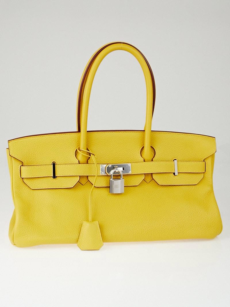 Hermes Yellow Clemence Leather Palladium Hardware Birkin 30 Bag
