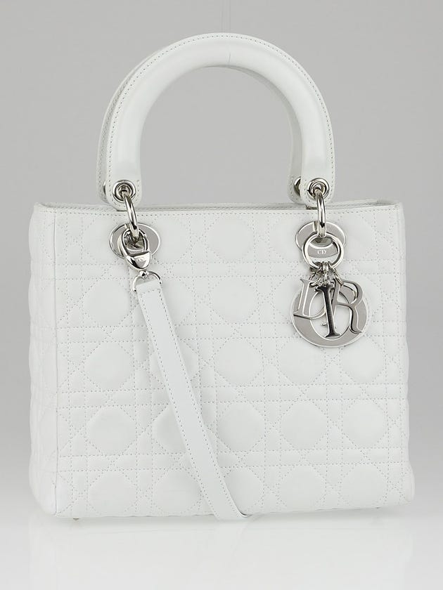 Christian Dior White Cannage Quilted Lambskin Leather Medium Lady Dior Bag