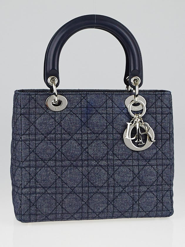 Christian Dior Blue Cannage Quilted Denim Medium Lady Dior Bag