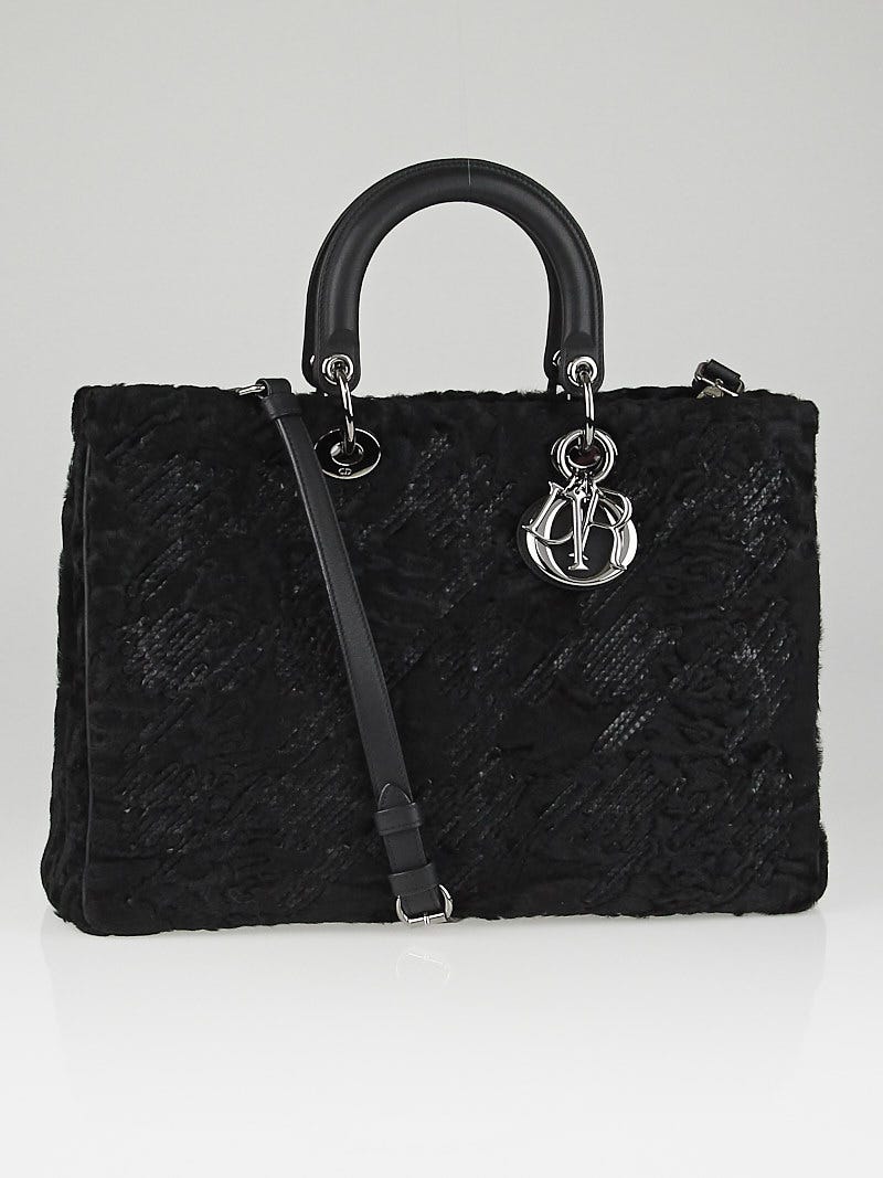 Christian Dior Black Mink Fur Large Diorissimo Bag | Yoogi's Closet
