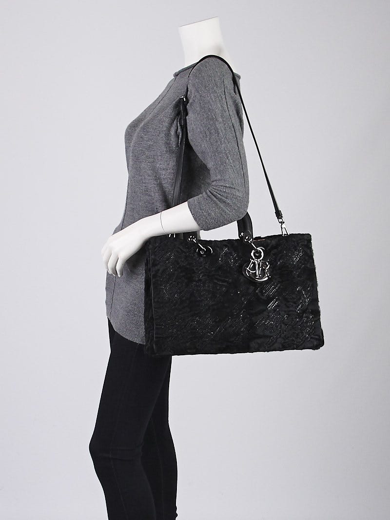 Christian Dior Black Mink Fur Large Diorissimo Bag | Yoogi's Closet