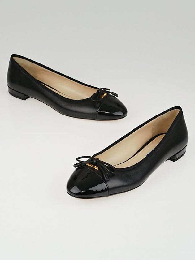 Prada Black Leather Cap Toe Ballet Flats Size 7.5/38