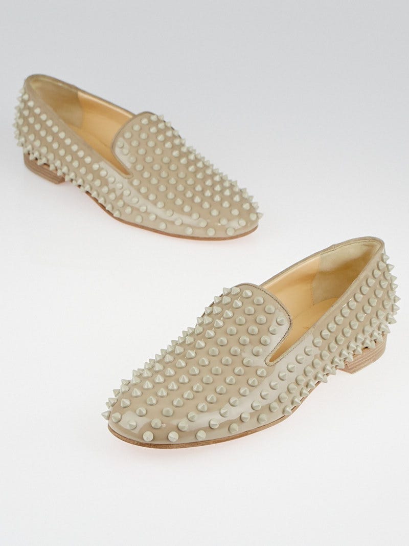 Christian Louboutin Patent Leather Rollings Spikes Flat Loafers Size - Closet