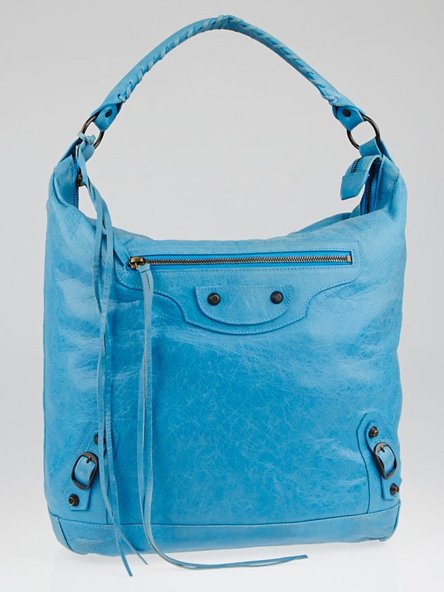 Balenciaga Bleu Paon Lambskin Leather Day Bag