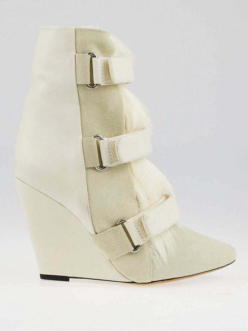 新品 未使用 ISABEL MARANT スウェード ウェッジ エスパドリーユ Isabel Marant Ecru Suede and Pony Hair Scarlet Wedge Boots