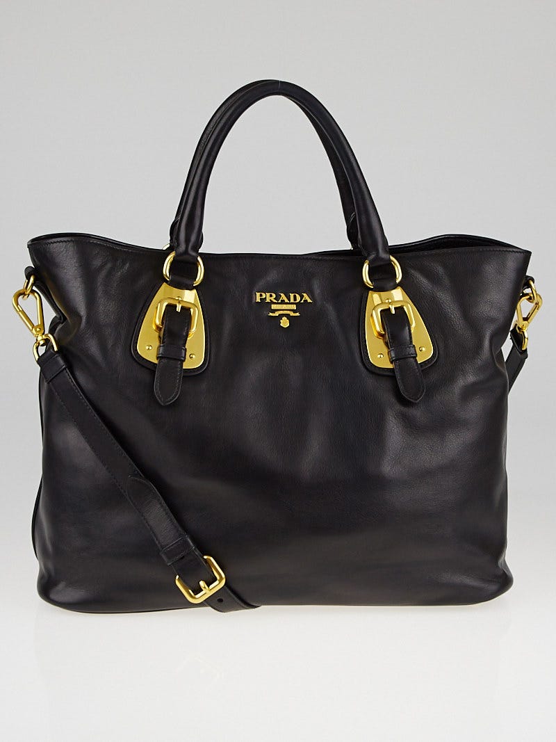 Prada Black Soft Calfskin Leather Shopping Tote BN1902 Yoogi s Closet