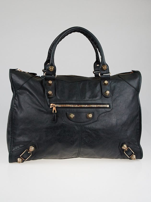 Balenciaga Black Lambskin Leather Giant 21 Rose Gold Weekender Bag