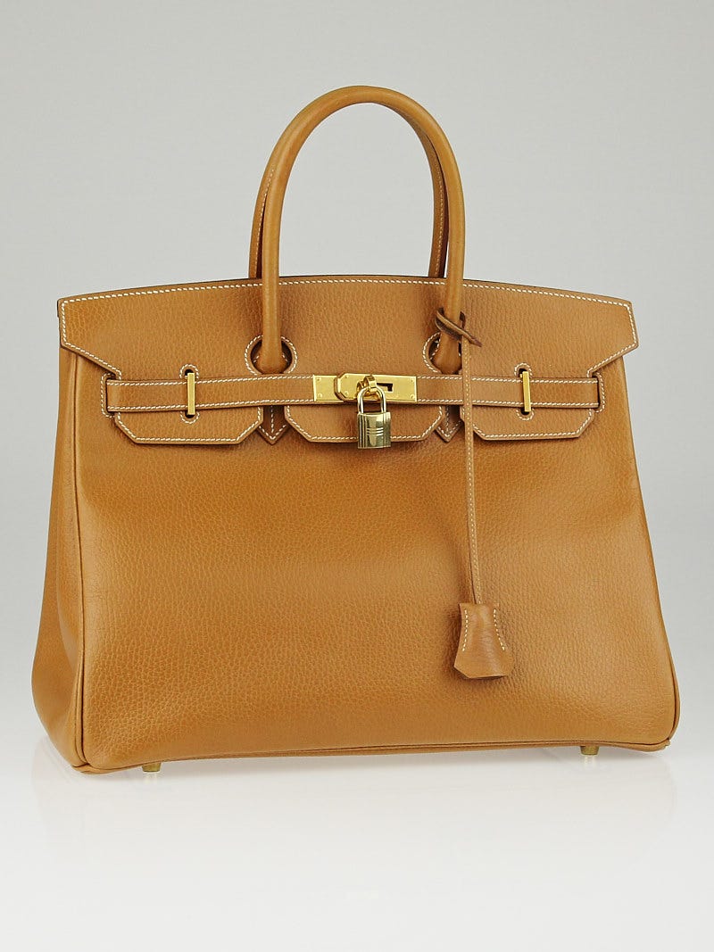 Hermes 35cm Gold Ardennes Leather Gold Plated Birkin Bag - Yoogi's