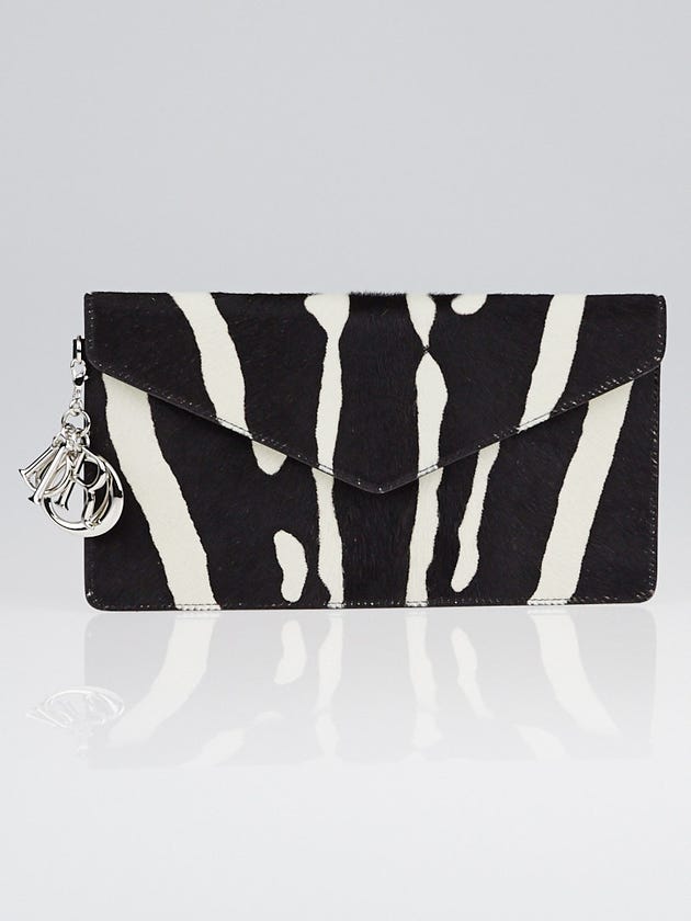 Christian Dior Black/White Zebra Print Pony Hair Diorissimo Envelope Clutch Bag