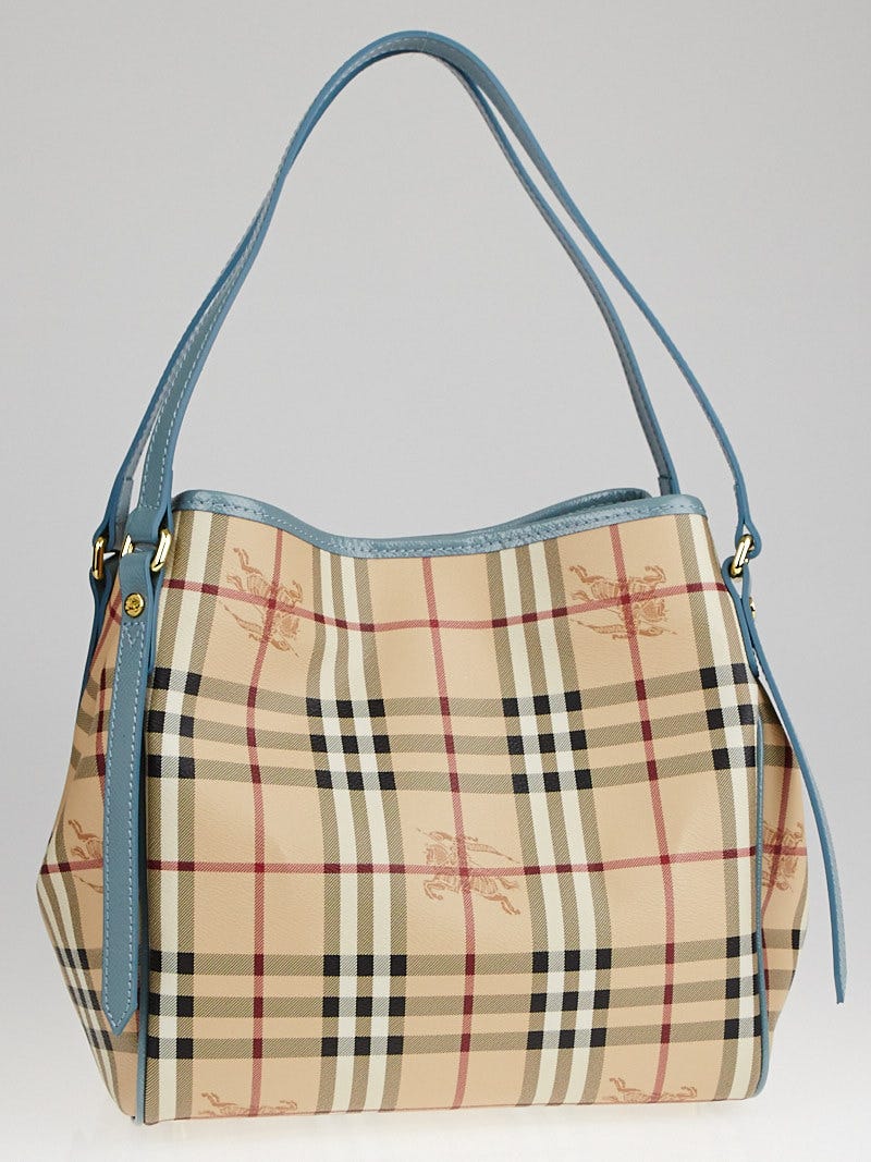 Burberry Blue Patent Leather Haymarket Check Coated Canvas Small