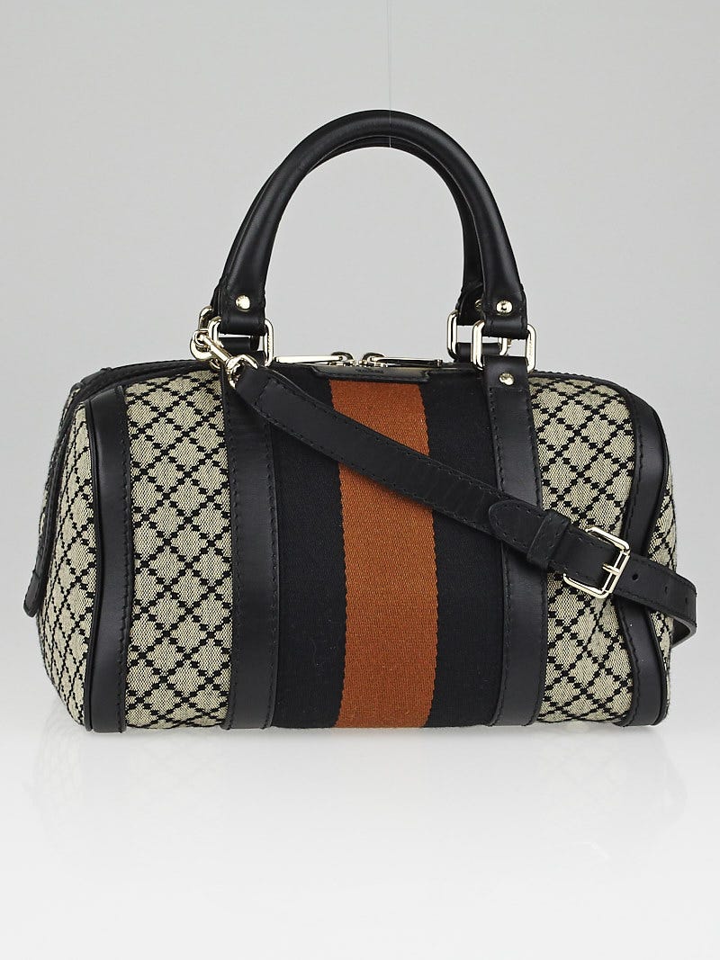 Gucci Black Beige Diamante Canvas Vintage Web Small Joy Boston Bag w Long Strap Yoogi s Closet