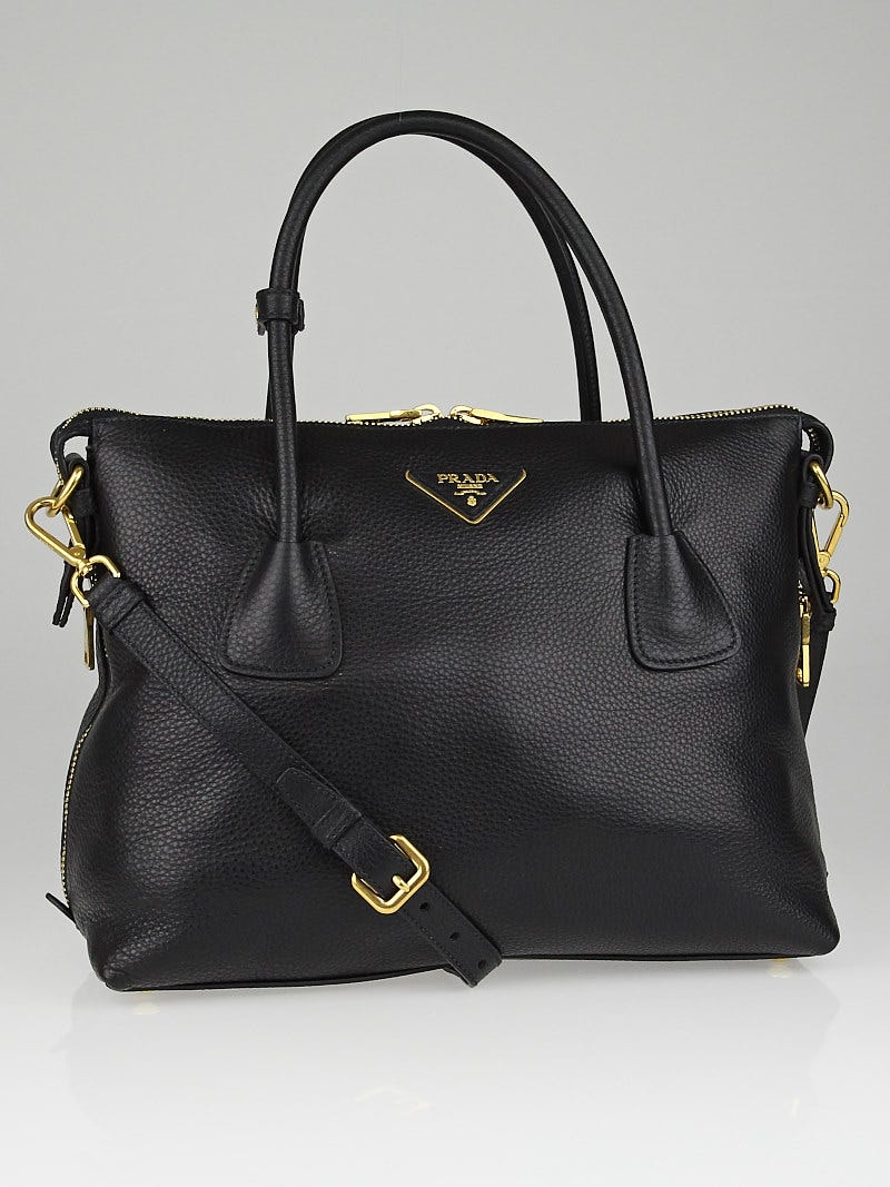 Prada Black Vitello Daino Leather Bauletto Top Handle Bag BL0890 Yoogi s Closet