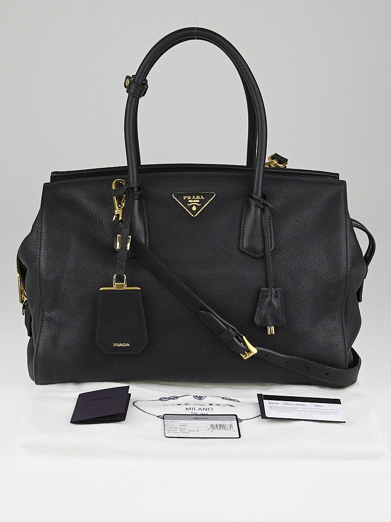 トートバッグ Prada Grainy Leather Shopping Bag Prada Black Glace Calf Leather Shopping Tote Bag w/ Shoulder