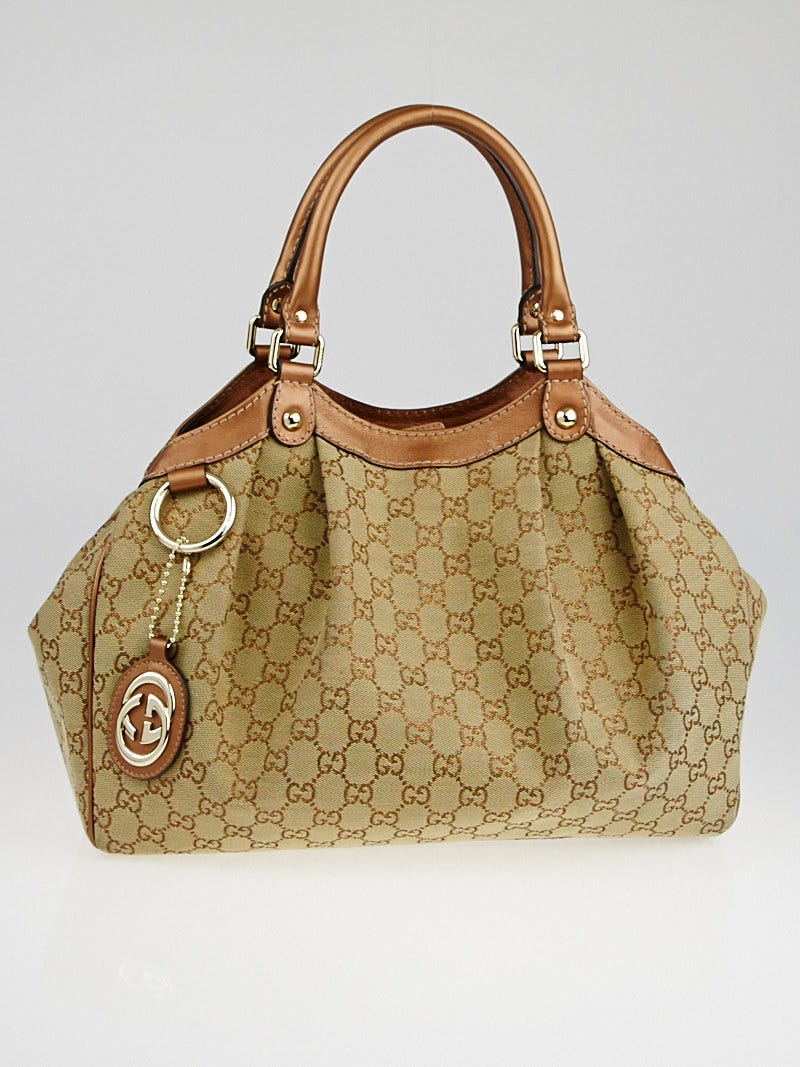 Gucci Beige Canvas GG Sukey Tote