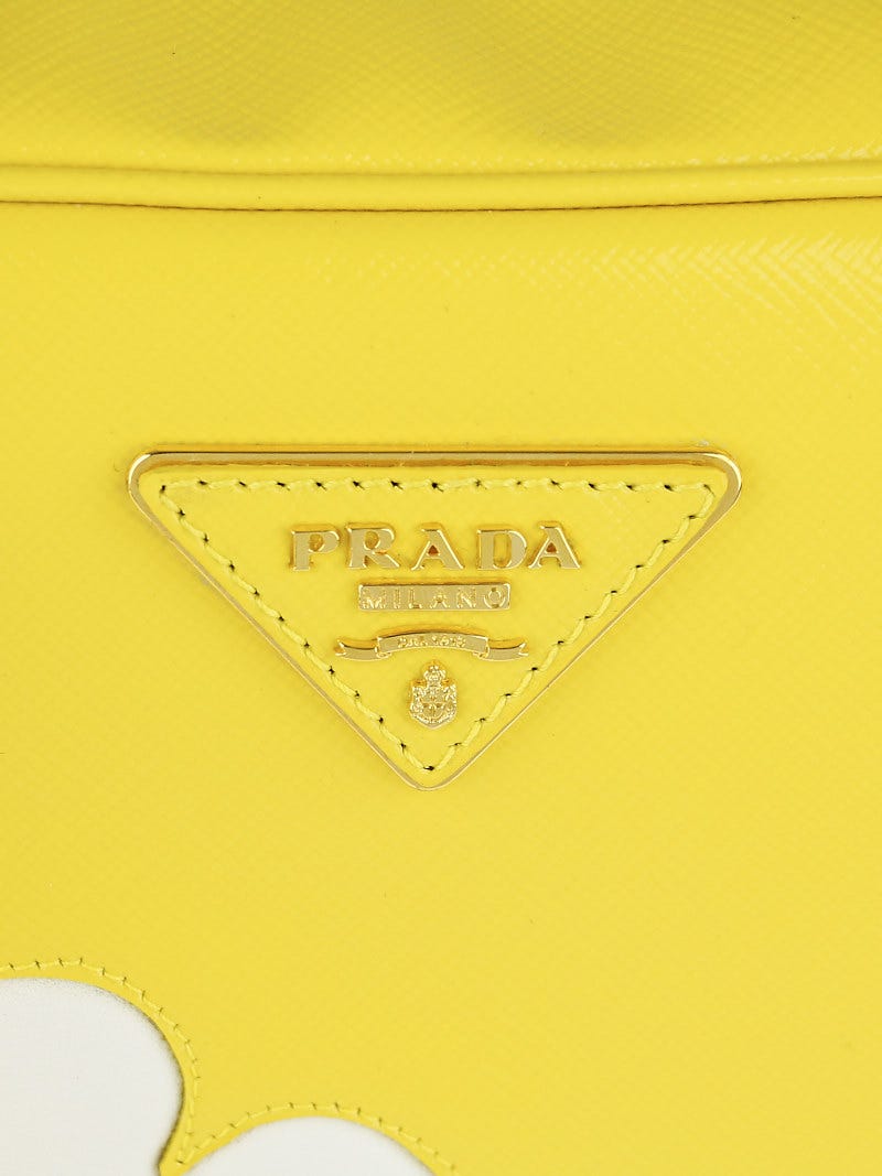 Prada Girasole Yellow Saffiano Vernice Patent Leather Flower