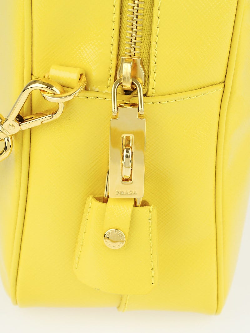 Prada Girasole Yellow Saffiano Vernice Patent Leather Flower