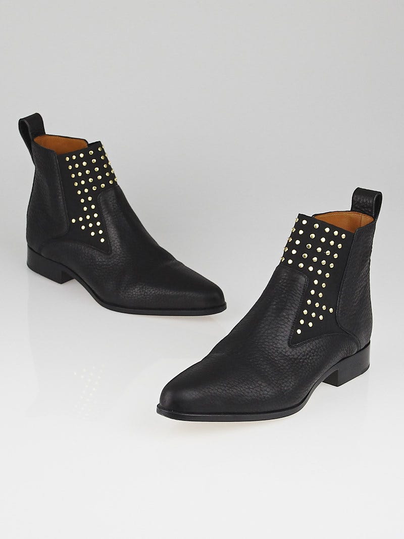Louis Vuitton women's black grained leather chelsea ankle boots