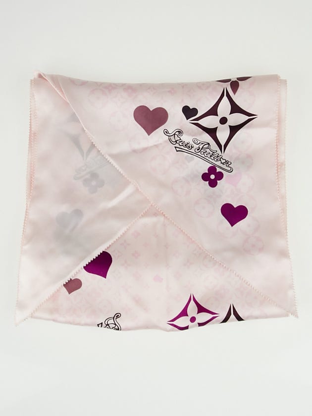 Louis Vuitton Pink Monogram and Hearts Silk Bandeau Scarf