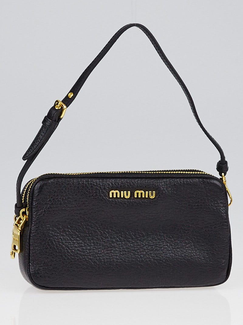 Miu Miu Black Madras Goatskin Leather Mini Cosmetic Bag Yoogi s Closet