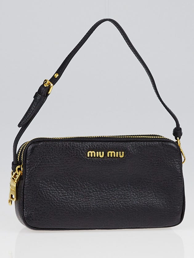 Miu Miu Black Madras Goatskin Leather Mini Cosmetic Bag