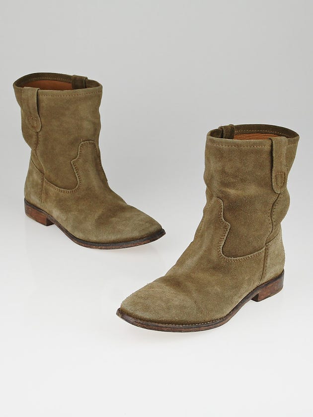 Isabel Marant Khaki Brushed Suede Jenny Ankle Boots Size 7.5/38