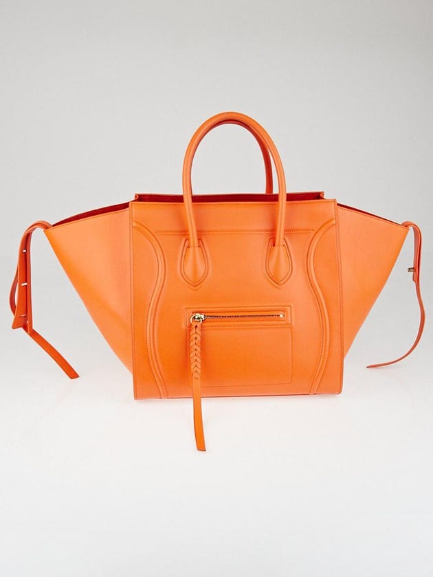 Celine Bright Orange Satinated Calfskin Leather Medium Phantom Luggage Tote Bag