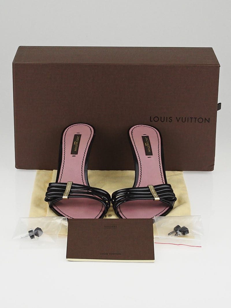 【希少】LOUIS VUITTON Patent Leather Sandals レザー サンダル Louis Vuitton Black Patent Leather Strappy Slide Sandals