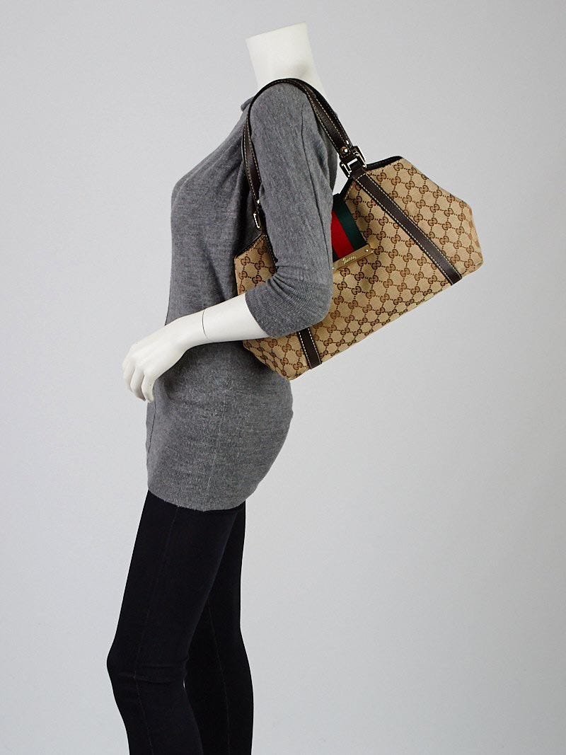 Gucci Beige/Ebony GG Canvas Vintage Web Shoulder Bag