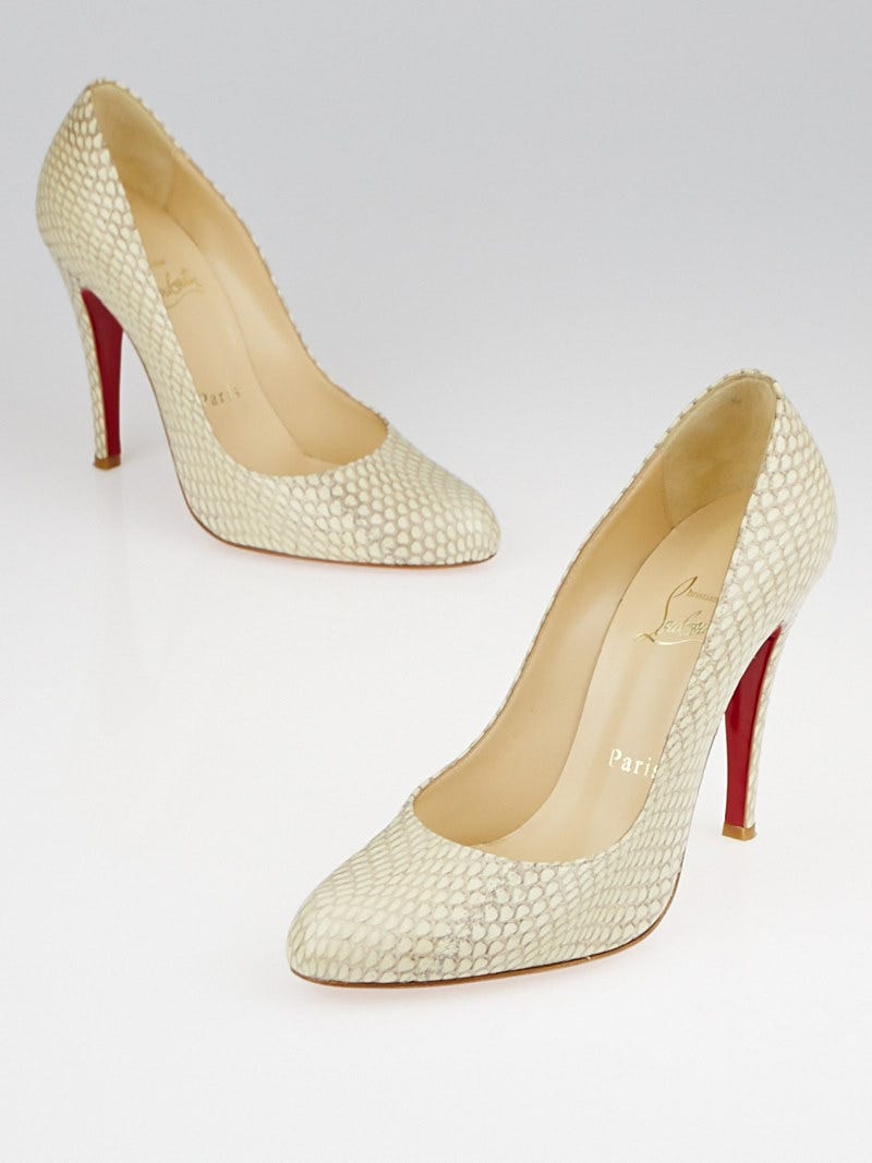 Christian Louboutin White Snakeskin Ron Ron 100 Pumps Size 6 36.5