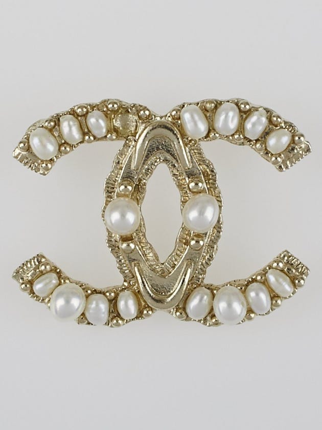 Chanel Goldtone and Faux Pearl Beaded CC Brooch