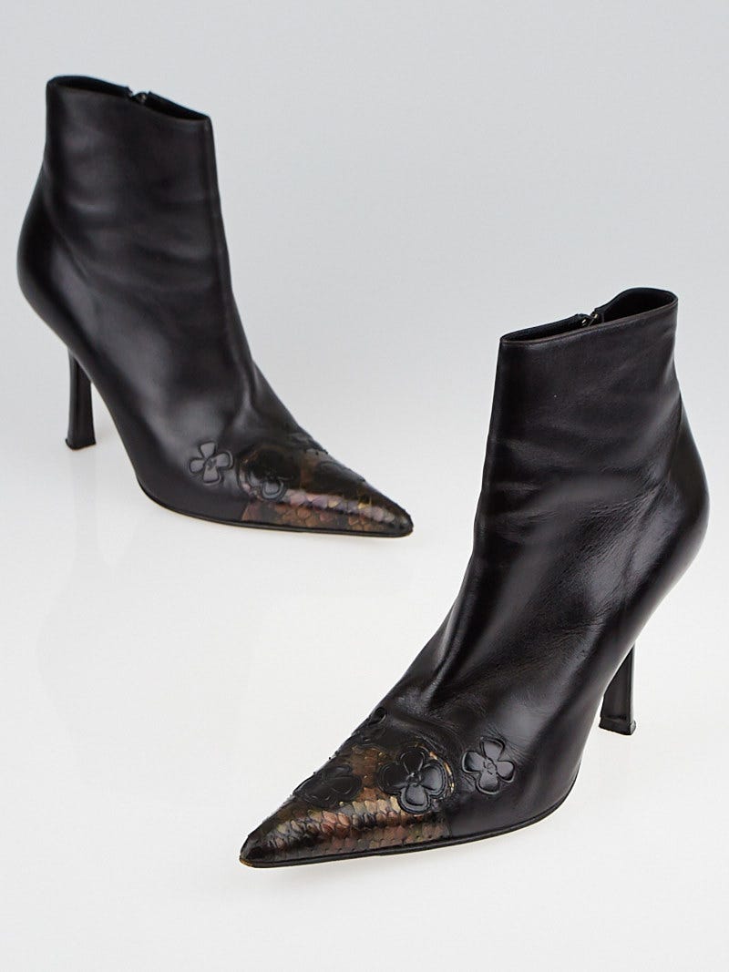 Chanel Black Leather Snakeskin Cap Toe Ankle Boots Size 7.5 38 Yoogi s Closet