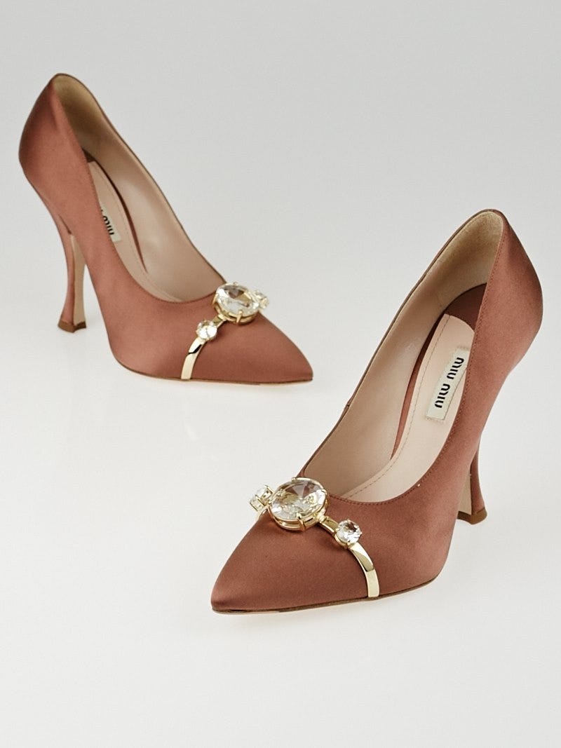 Miu Miu Mauve Satin Pointed Toe Jewel Pumps Size 6.5/37