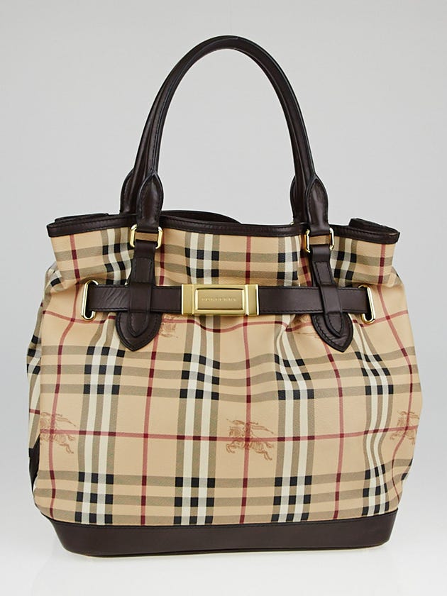 Burberry Haymarket Check Coated Canvas Medium Goldertone Tote Bag