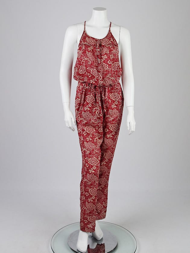 Isabel Marant Etoile Red Floral Print Cotton Seth Jumpsuit Size 8/40