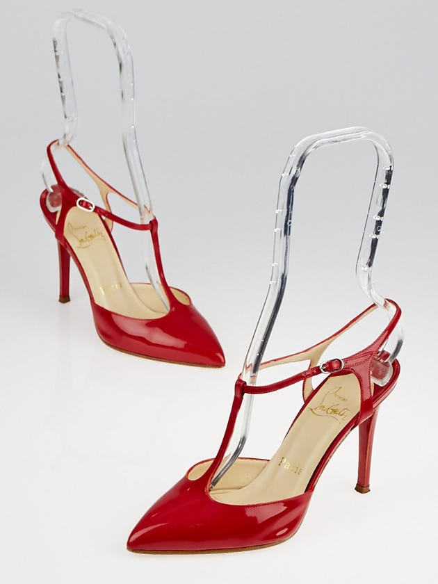 Christian Louboutin Red Patent Leather Coxinelle T-bar Pumps Size 4.5/35