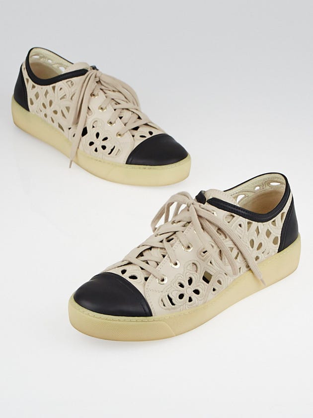 Chanel Beige Laser-Cut Leather Camellia Sneakers Size 9.5/40