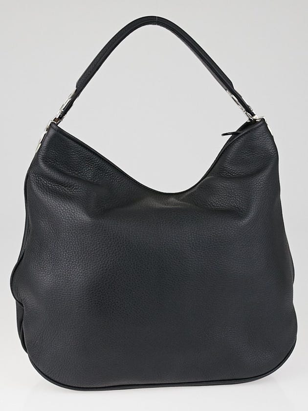 Salvatore Ferragamo Black Pebbled Leather Small Hobo Bag