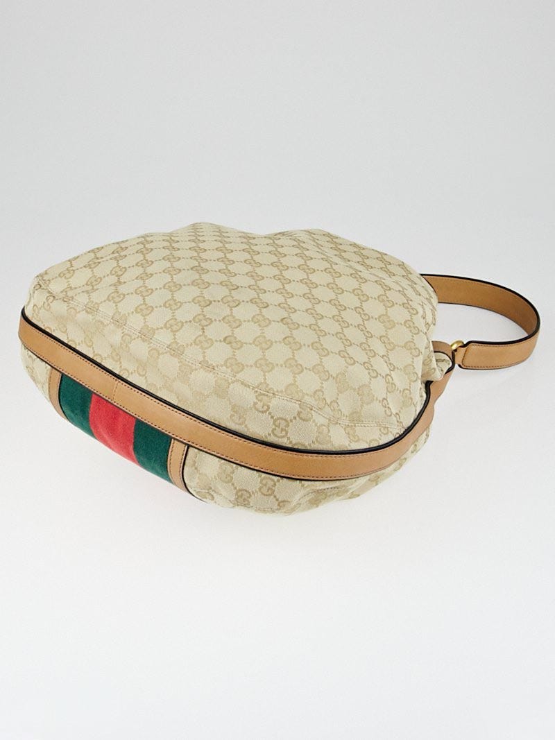 Gucci Beige GG Canvas Vintage Web Rania Drawstring Shoulder Gucci Beige GG Canvas Vintage Web Rania Drawstring Shoulder