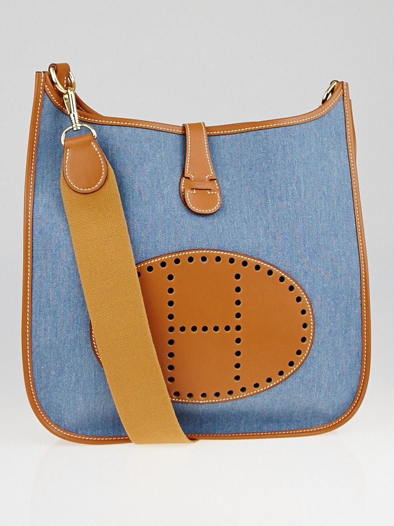Hermes Blue Denim and Natural Barenia Leather Evelyne I GM Bag - Yoogi's  Closet
