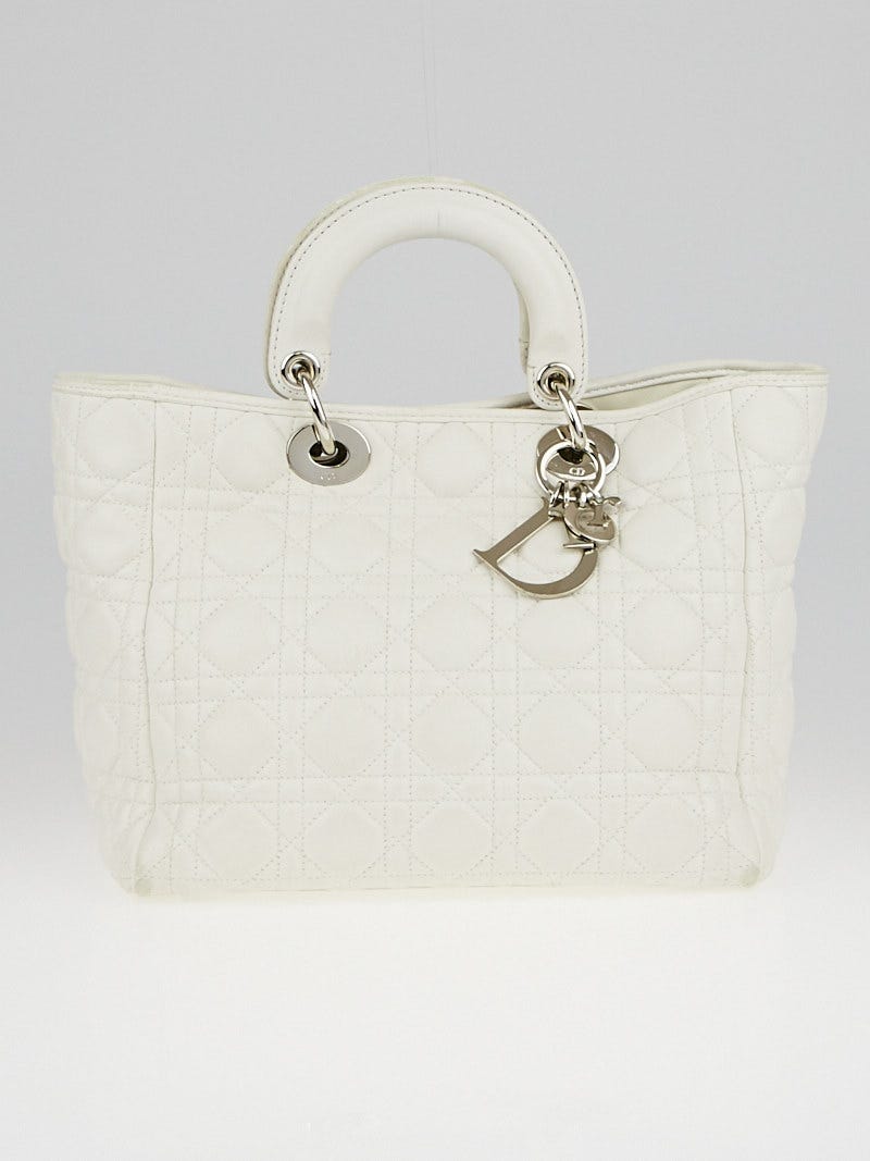 Christian Dior White Cannage Quilted Lambskin Soft Lady Dior