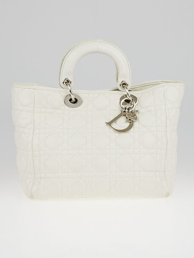 Christian Dior White Cannage Quilted Lambskin Soft Lady Dior Medium Tote Bag