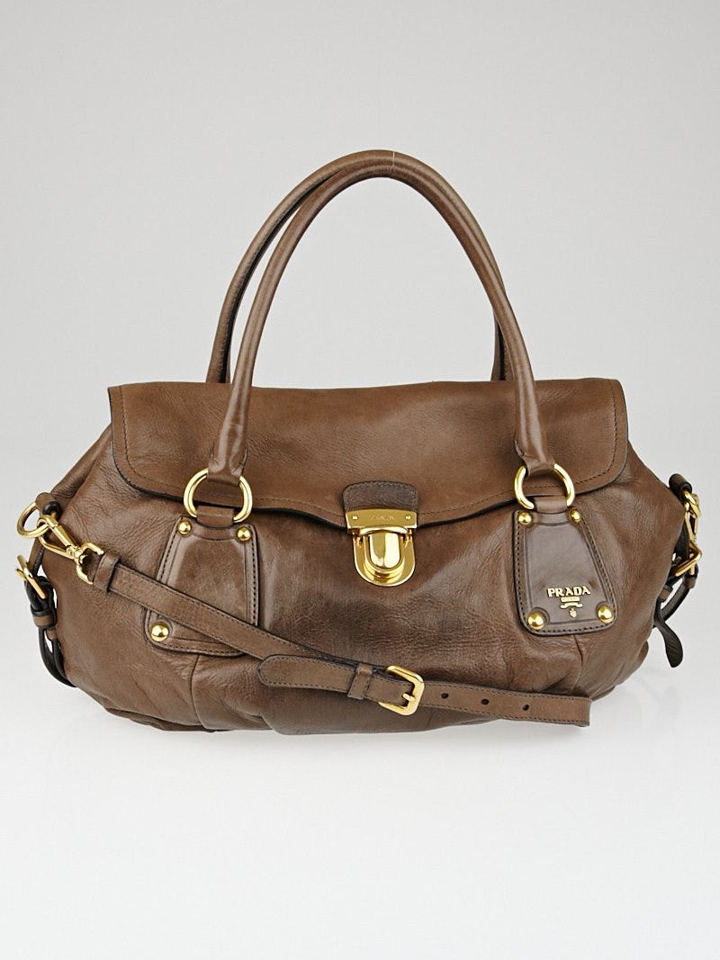 Prada Pietra Cervo Shine Leather Satchel Bag BR4272