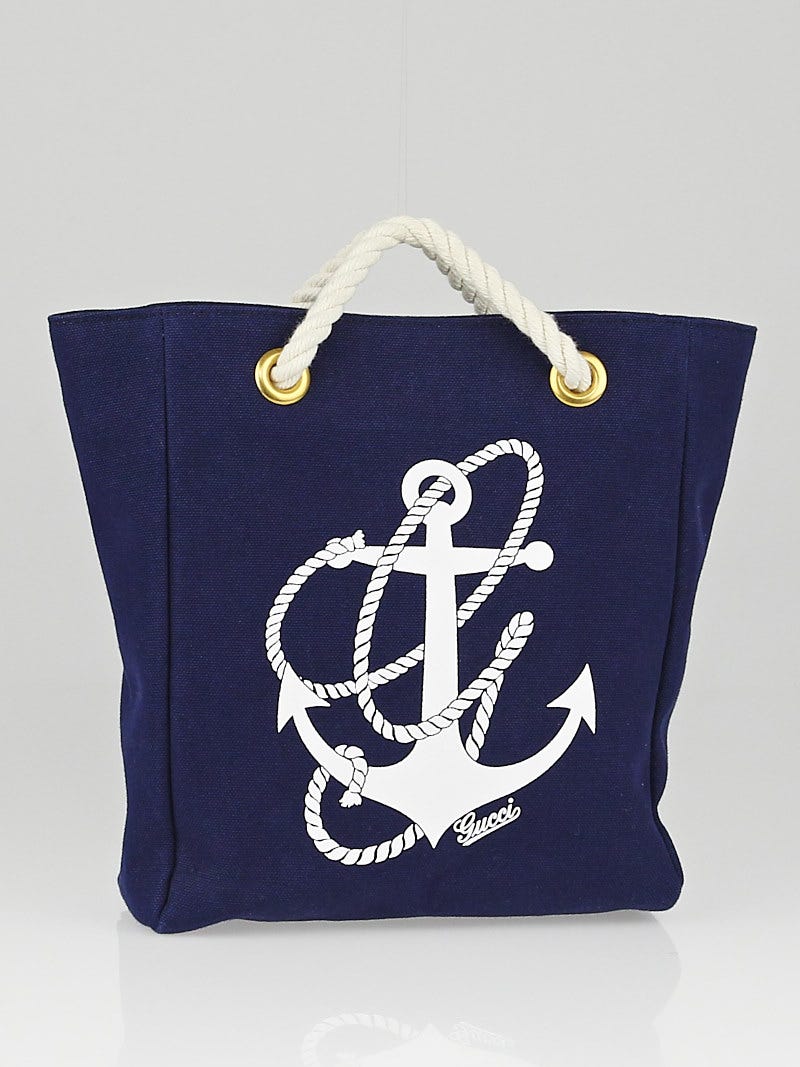 Gucci Navy Blue Canvas Mini Anchor Tote Bag | Yoogi's Closet