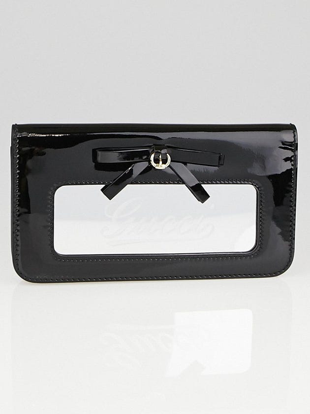 Gucci Black Patent Leather Mirror Clutch Bag