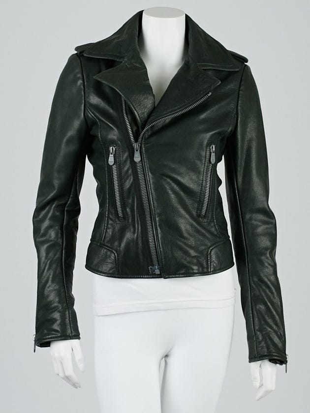 Balenciaga Green Lambskin Leather Classic Biker Jacket Size 10/42