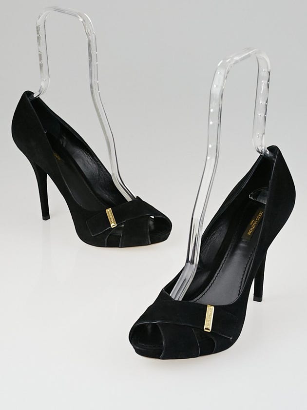 Louis Vuitton Black Suede Crisscross Peep Toe Pumps Size 8.5/39
