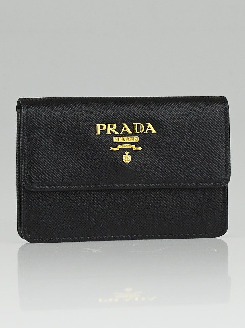Prada Black Saffiano Metal Card Holder 1M0881 | Yoogi's Closet